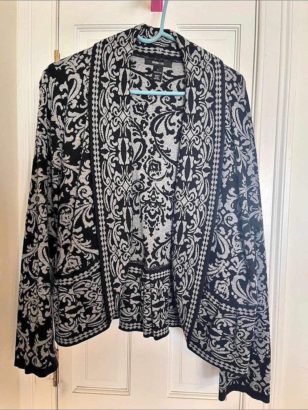 Style&Co. Women's Paisley Cardigan in Black & Gray Size Large